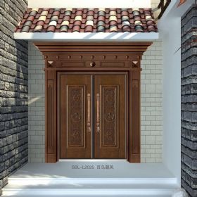 轻奢铝木装甲门SBL-L2025百鸟朝凤